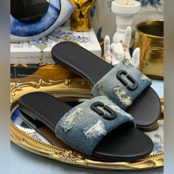 🆕 MARC JACOBS 🧿 NWOB The Rip And Repair Denim Snapshot Slide, Sz 36 US 6 - Picture 7 of 12